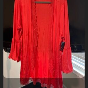 Elegant coral Lace Trim thin cover up